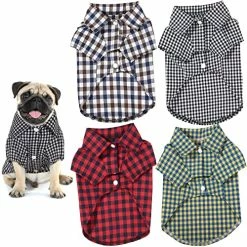 Mia's Pet Supply 4 Pieces Dog Plaid Shirt Breathable Dog T-Shirts Apparel
