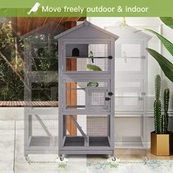 Mia's Pet Supply Gutinneen Wood Bird Aviary On Wheels Outdoor And Indoor Flight Cage