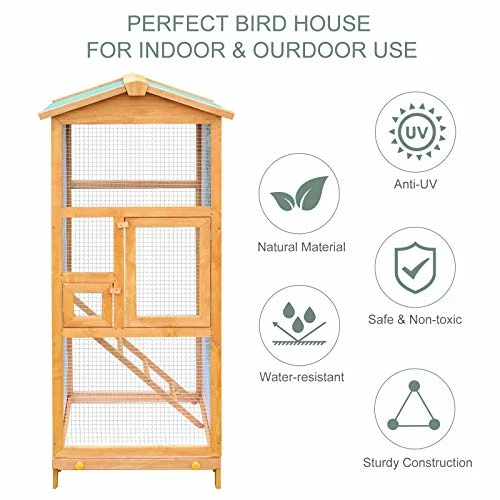 Wholesale โค๏ธ Mia's Pet Supply Aviary & Perches PawHut 65" Large Wooden Vertical Outdoor Aviary Flight House Bird Cage With 2 Doors ๐ 2 Mia's Pet Supply Aviary & Perches PawHut 65" Large Wooden Vertical Outdoor Aviary Flight House Bird Cage With 2 Doors