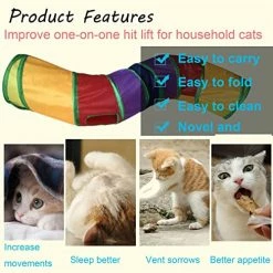 Mia's Pet Supply CATTUNNEL-5R New DeeNiner Colorful Cat Tunnel Cat Tunnel For Indoor Cats Large, With Play Ball S-Shape 5 Way Collapsible Interactive Peek Hole Pet Tube Toys