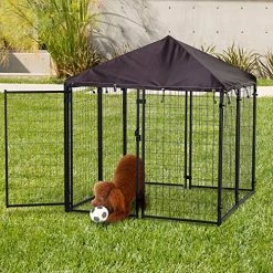 Mia's Pet Supply PawHut Lockable Dog House Kennel With Water-Resistant Roof For Small And Medium Sized Pets, 4.6' X 4.6' X 5'