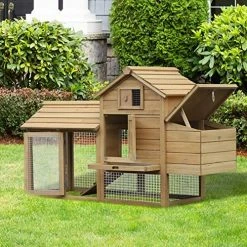 Mia's Pet Supply PawHut 59" Small Solid Wood Enclosed Outdoor Backyard Chicken Coop Kit