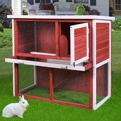 Mia's Pet Supply Sandinrayli 36" 2-Story Red Wooden Rabbit Wood Hutch Poultry Cage Rabbit Houses & Accessories