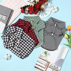 Mia's Pet Supply 4 Pieces Dog Plaid Shirt Breathable Dog T-Shirts Apparel
