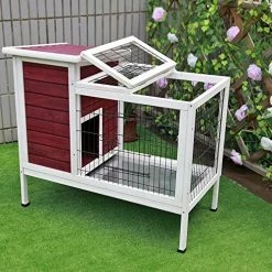 Mia's Pet Supply Petsfit Wood Rabbit Cage With Deeper Not Leakage Removable Tray Rabbit Houses & Accessories