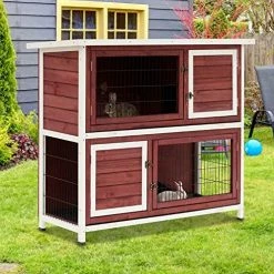 Mia's Pet Supply PawHut 48" 2-Story Elevated Stacked Wooden Rabbit Hutch