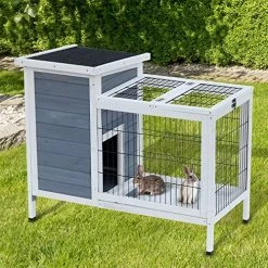 Mia's Pet Supply Rabbit Houses & Accessories PawHut 36" Raised Outdoor Weatherproof Wooden Rabbit Hutch Bunny Cage