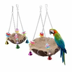 Mia's Pet Supply Rattan Bird Nest Bird Perch With Hanging Chains And Bells