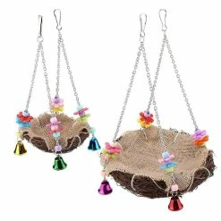 Mia's Pet Supply Rattan Bird Nest Bird Perch With Hanging Chains And Bells