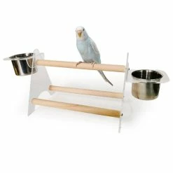 Mia's Pet Supply Small Medium Parrot Bird Perch Table Top Acrylic Stand With 2 Feeding Cups For Water And Food Aviary & Perches